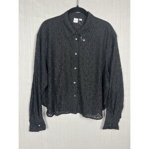GAP Whimsigoth Dark Feminine Cropped Floral Lace Button Down Shirt L NWT